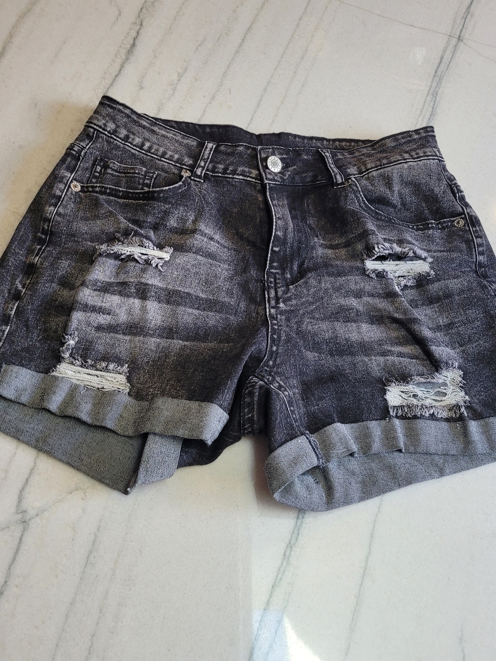Source Unknown Black Distressed Jean Shorts with Rolled Hem